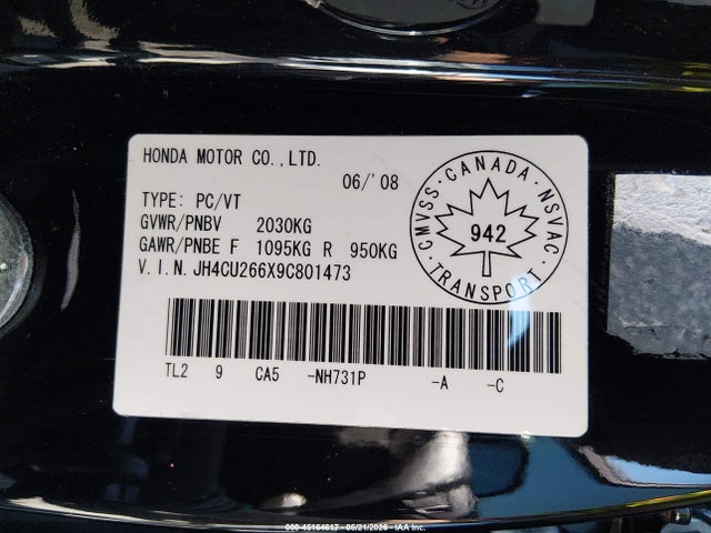 Aukcja sprzedaży 2009 Acura Tsx, vin: JH4CU266X9C801473, numer aukcji: 45164617