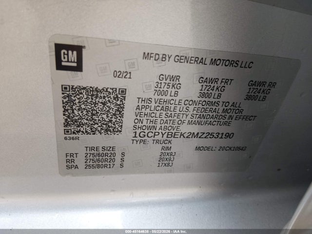 1GCPYBEK2MZ253190 Chevrolet Silverado 1500 4wd Short Bed Custom