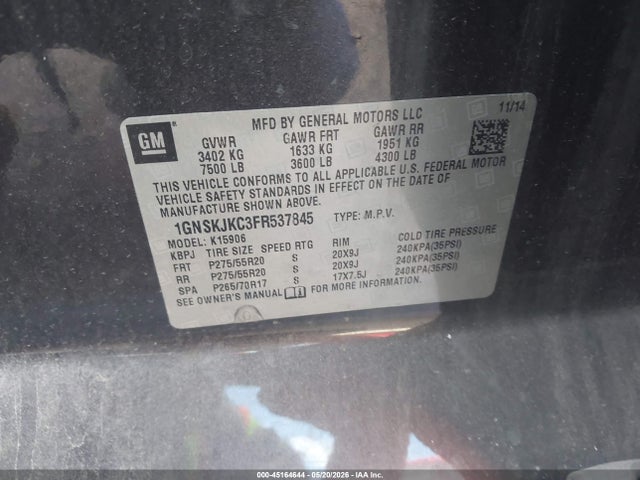 Chevrolet Suburban 1500 Lt 2015 1GNSKJKC3FR537845 Image 9
