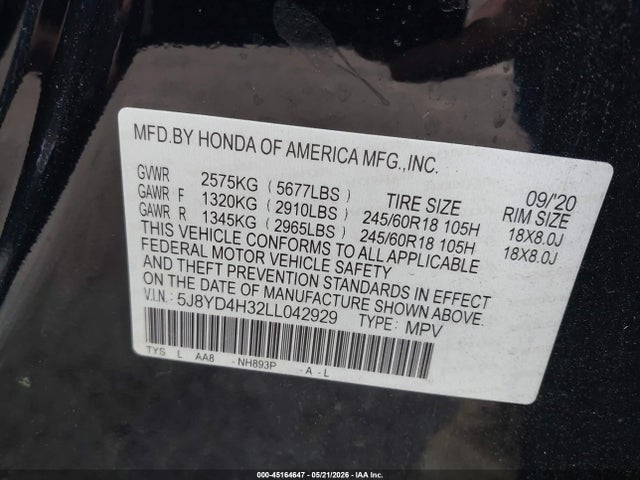 Продажа на аукционе авто 2020 Acura Mdx Standard, vin: 5J8YD4H32LL042929, номер лота: 45164647