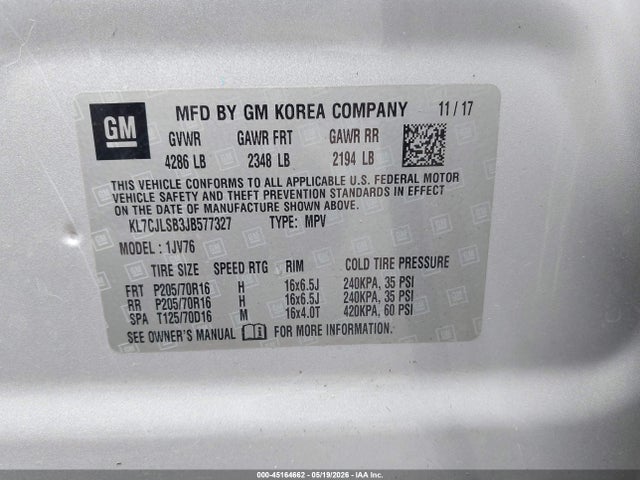 KL7CJLSB3JB577327 Chevrolet Trax Lt