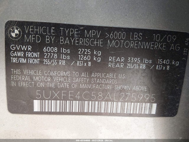 Aukcja sprzedaży 2010 Bmw X5 Xdrive30i, vin: 5UXFE4C58AL275995, numer aukcji: 45164666