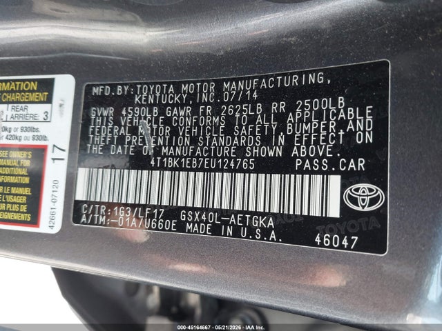 Продаж на аукціоні авто 2014 Toyota Avalon Xle Premium, vin: 4T1BK1EB7EU124765, номер лоту: 45164667