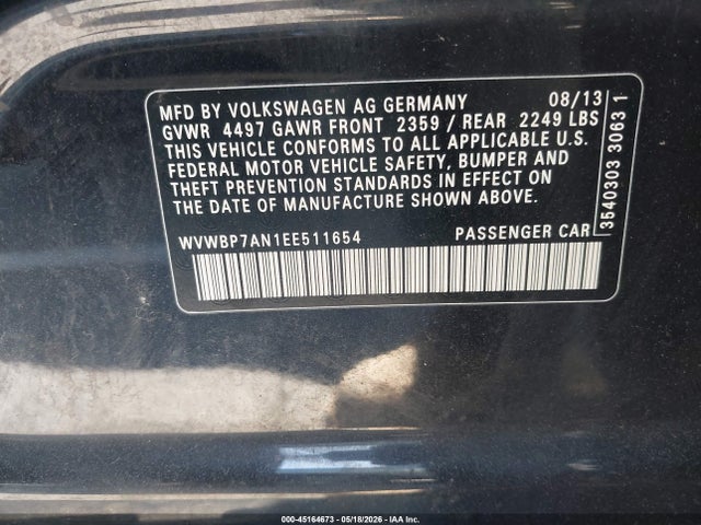 Продажа на аукционе авто 2014 Volkswagen Cc 2.0t R-line, vin: WVWBP7AN1EE511654, номер лота: 45164673