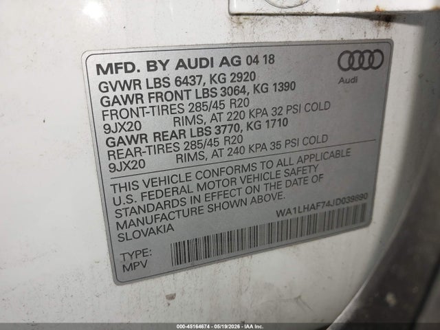 WA1LHAF74JD039890 Audi Q7 2.0t Premium
