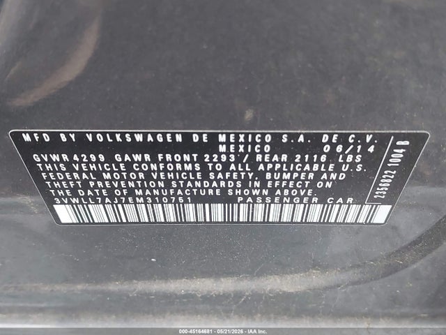 Продаж на аукціоні авто 2014 Volkswagen Jetta 2.0l Tdi, vin: 3VWLL7AJ7EM310751, номер лоту: 45164681