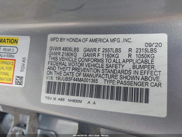 Продажа на аукционе авто 2021 Acura Tlx Technology Package, vin: 19UUB5F44MA001365, номер лота: 45164735