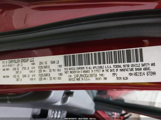Aukcja sprzedaży 2012 Jeep Liberty Sport, vin: 1C4PJMAK3CW199730, numer aukcji: 45164747