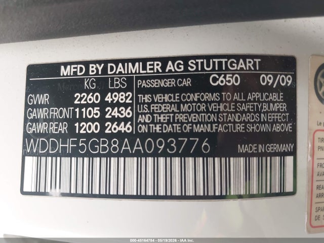 Aukcja sprzedaży 2010 Mercedes-benz E 350, vin: WDDHF5GB8AA093776, numer aukcji: 45164784