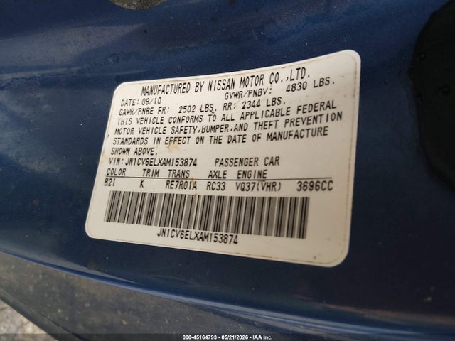 Aukcja sprzedaży 2010 Infiniti G37x, vin: JN1CV6ELXAM153874, numer aukcji: 45164793