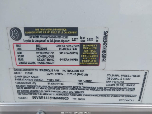 Rc 14' Enclosed Trailer 2022 56VBE1423NM668920 Image 9
