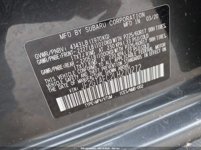 Aukcja sprzedaży 2020 Subaru Crosstrek Premium, vin: JF2GTAEC2LH270272, numer aukcji: 45164852
