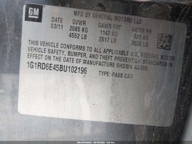 Продажа на аукционе авто 2011 Chevrolet Volt, vin: 1G1RD6E45BU102196, номер лота: 45164885