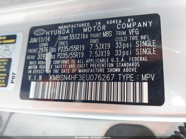 Hyundai Santa Fe Limited 2014 KM8SN4HF3EU076267 Image 9