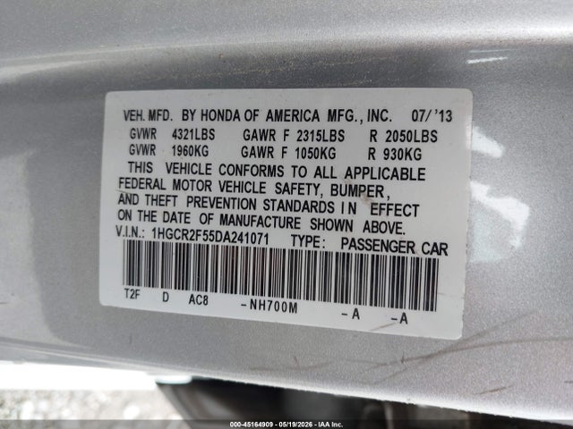 Aukcja sprzedaży 2013 Honda Accord Sport, vin: 1HGCR2F55DA241071, numer aukcji: 45164909