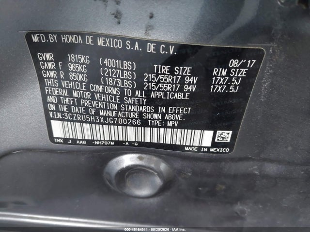 Honda HR-V LX 2018 3CZRU5H3XJG700266 Image 9