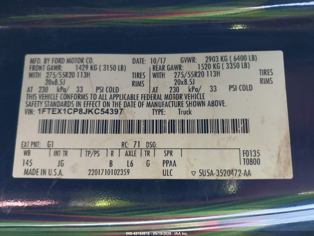 1FTEX1CP8JKC54397 Ford F-150 Xl