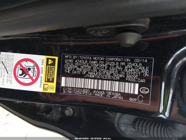 Продаж на аукціоні авто 2014 Lexus Es 300h, vin: JTHBW1GG1E2057639, номер лоту: 45164930