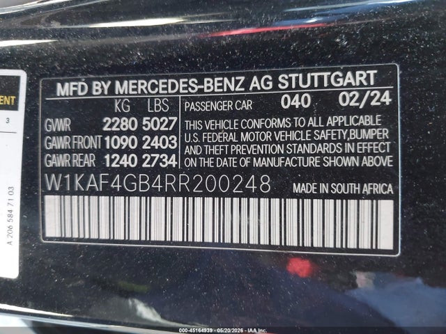W1KAF4GB4RR200248 Mercedes-Benz C 300