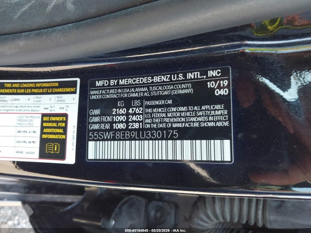 2020 Mercedes-benz C 300 4matic მანქანა იყიდება აუქციონზე, vin: 55SWF8EB9LU330175, აუქციონის ნომერი: 45164940