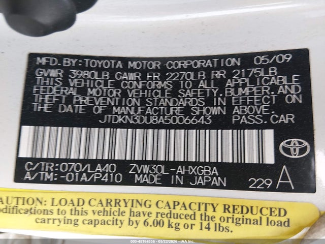 Aukcja sprzedaży 2010 Toyota Prius Iv, vin: JTDKN3DU8A5006643, numer aukcji: 45164956
