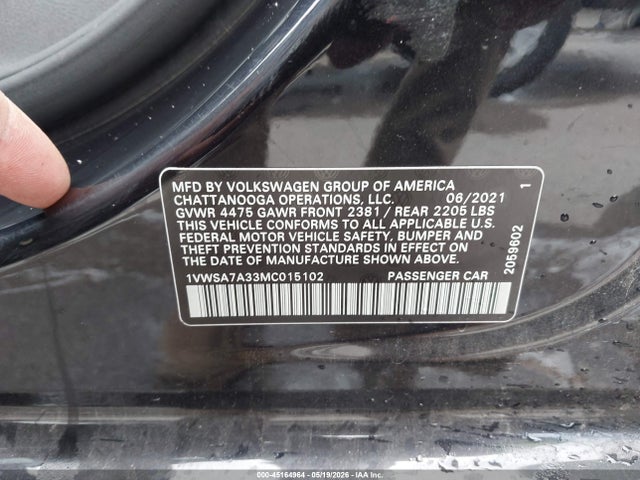 Продаж на аукціоні авто 2021 Volkswagen Passat 2.0t Se, vin: 1VWSA7A33MC015102, номер лоту: 45164964