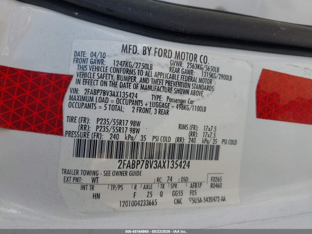 Продаж на аукціоні авто 2010 Ford Crown Victoria Police/police Interceptor, vin: 2FABP7BV3AX135424, номер лоту: 45164968