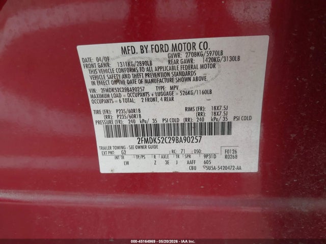 Продажа на аукционе авто 2009 Ford Flex Sel, vin: 2FMDK52C29BA90257, номер лота: 45164969