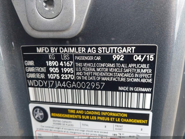 Aukcja sprzedaży 2016 Mercedes-benz Gt S Amg, vin: WDDYJ7JA4GA002957, numer aukcji: 45164997