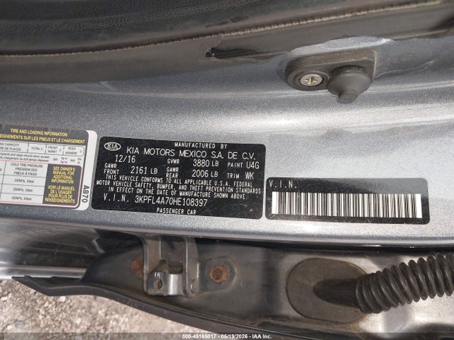 45165017 :رقم المزاد ، 3KPFL4A70HE108397 vin ، 2017 Kia Forte S مزاد بيع