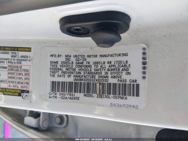 Aukcja sprzedaży 2005 Toyota Corolla Le, vin: 1NXBR32E65Z483532, numer aukcji: 45165022