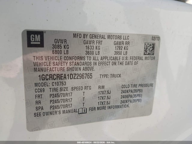 Продаж на аукціоні авто 2013 Chevrolet Silverado 1500 Ls, vin: 1GCRCREA1DZ296765, номер лоту: 45165024