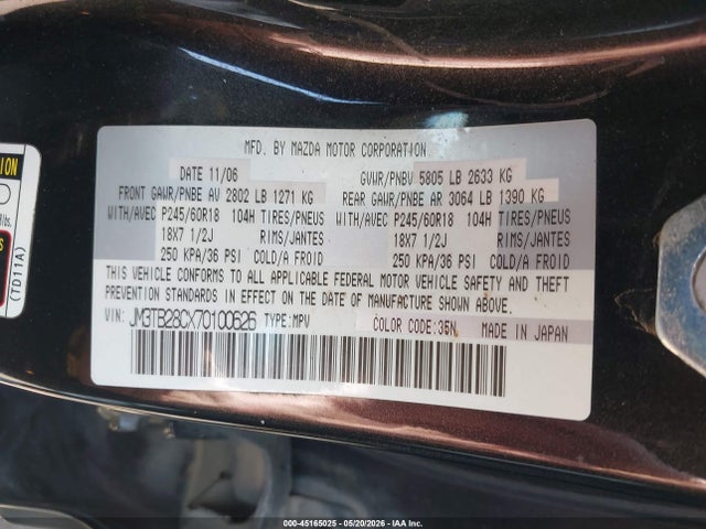 Aukcja sprzedaży 2007 Mazda Cx-9 Touring, vin: JM3TB28CX70100626, numer aukcji: 45165025