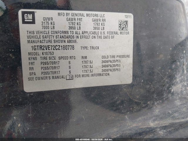 Продажа на аукционе авто 2012 Gmc Sierra 1500 Sle, vin: 1GTR2VE72CZ180778, номер лота: 45165046