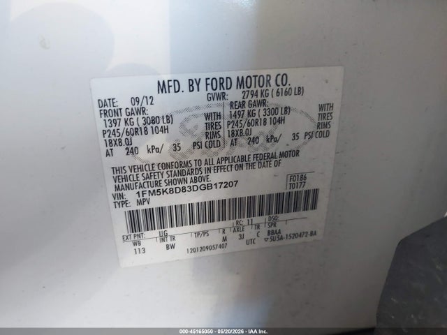 Продажа на аукционе авто 2013 Ford Explorer Xlt, vin: 1FM5K8D83DGB17207, номер лота: 45165050