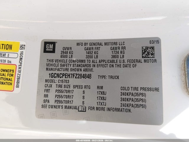 Chevrolet Silverado 1500 Wt 2015 1GCNCPEH7FZ284848 Image 9