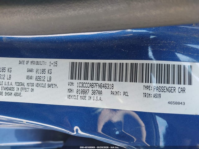 2015 Chrysler 200 Limited მანქანა იყიდება აუქციონზე, vin: 1C3CCCAB7FN646318, აუქციონის ნომერი: 45165069