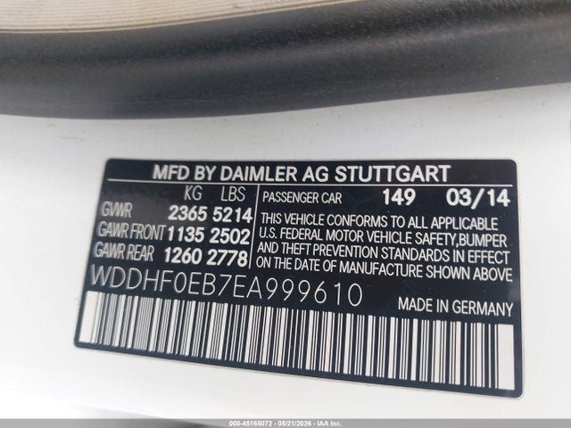 Aukcja sprzedaży 2014 Mercedes-benz E 250 Bluetec, vin: WDDHF0EB7EA999610, numer aukcji: 45165072