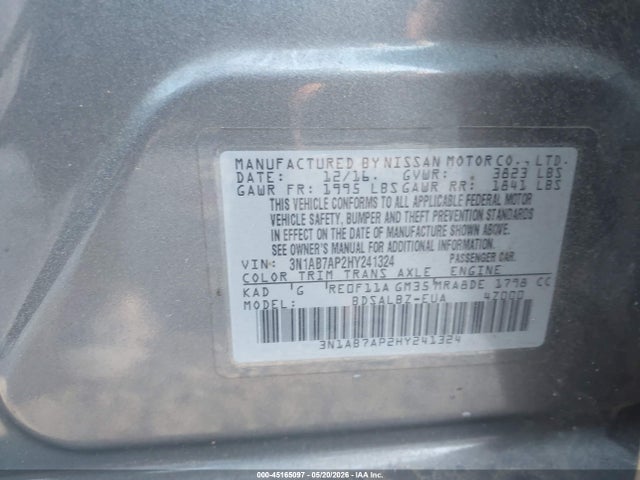 Продажа на аукционе авто 2017 Nissan Sentra S, vin: 3N1AB7AP2HY241324, номер лота: 45165097