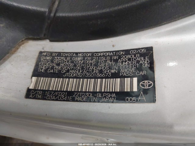 45165112 :رقم المزاد ، JTDDR32T350186673 vin ، 2005 Toyota Celica Gt مزاد بيع