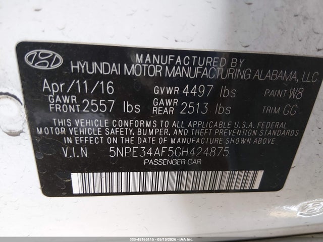 Aukcja sprzedaży 2016 Hyundai Sonata Limited, vin: 5NPE34AF5GH424875, numer aukcji: 45165115