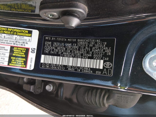 Toyota COROLLA LE 2018 2T1BURHE7JC091440 Image 9