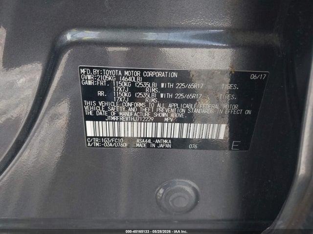 45165133 :رقم المزاد ، JTMRFREV1HJ712229 vin ، 2017 Toyota Rav4 Xle مزاد بيع