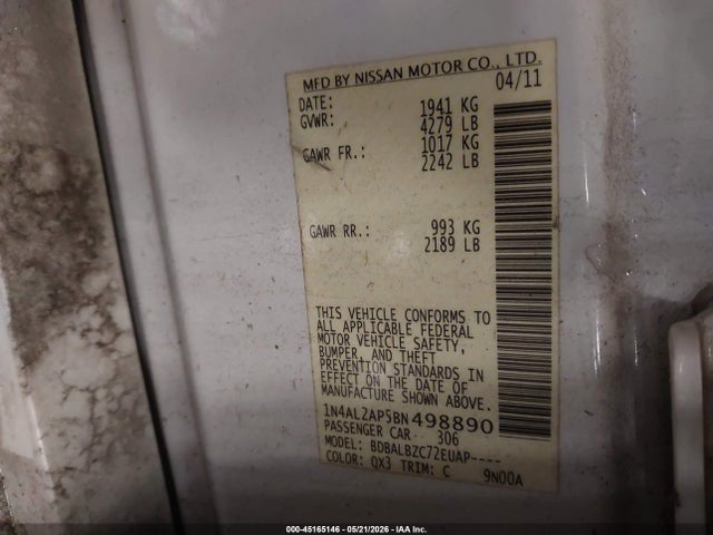 45165146 :رقم المزاد ، 1N4AL2AP5BN498890 vin ، 2011 Nissan Altima 2.5 S مزاد بيع