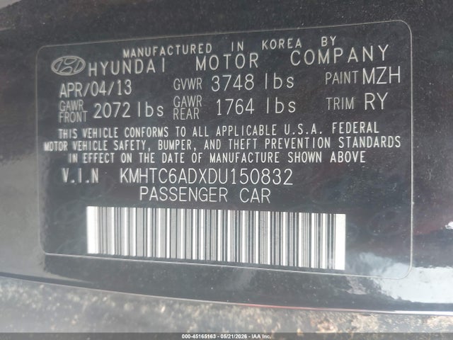Продаж на аукціоні авто 2013 Hyundai Veloster Base W/black, vin: KMHTC6ADXDU150832, номер лоту: 45165163