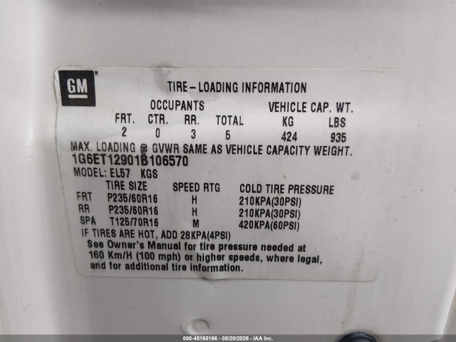 Продаж на аукціоні авто 2001 Cadillac Eldorado Etc, vin: 1G6ET12901B106570, номер лоту: 45165166