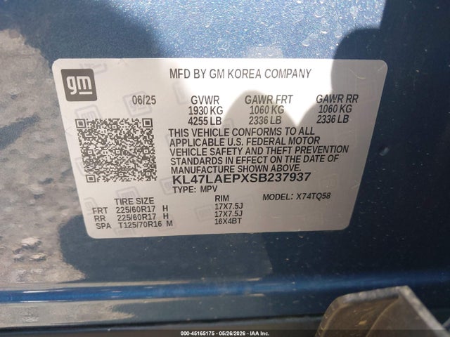 45165175 :رقم المزاد ، KL47LAEPXSB237937 vin ، 2025 Buick Envista Preferred Fwd مزاد بيع