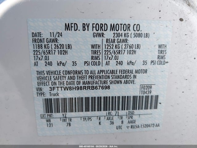3FTTW8H98RRB67698 Ford Maverick Xlt