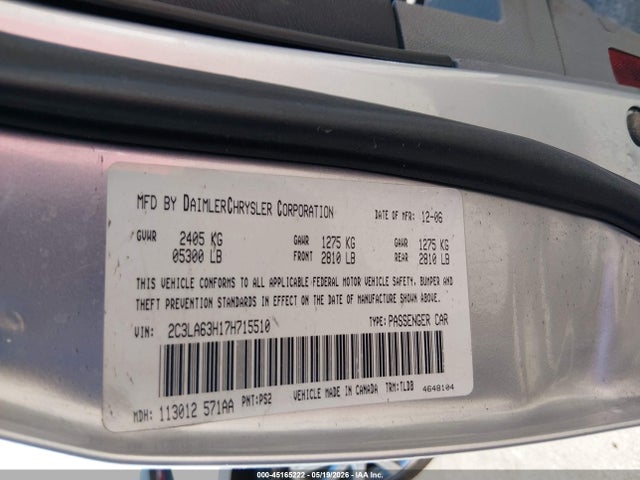 45165222 :رقم المزاد ، 2C3LA63H17H715510 vin ، 2007 Chrysler 300c مزاد بيع