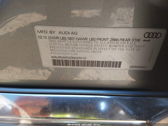 2013 Audi A8 L 3.0t მანქანა იყიდება აუქციონზე, vin: WAURGAFD2DN025510, აუქციონის ნომერი: 45165236